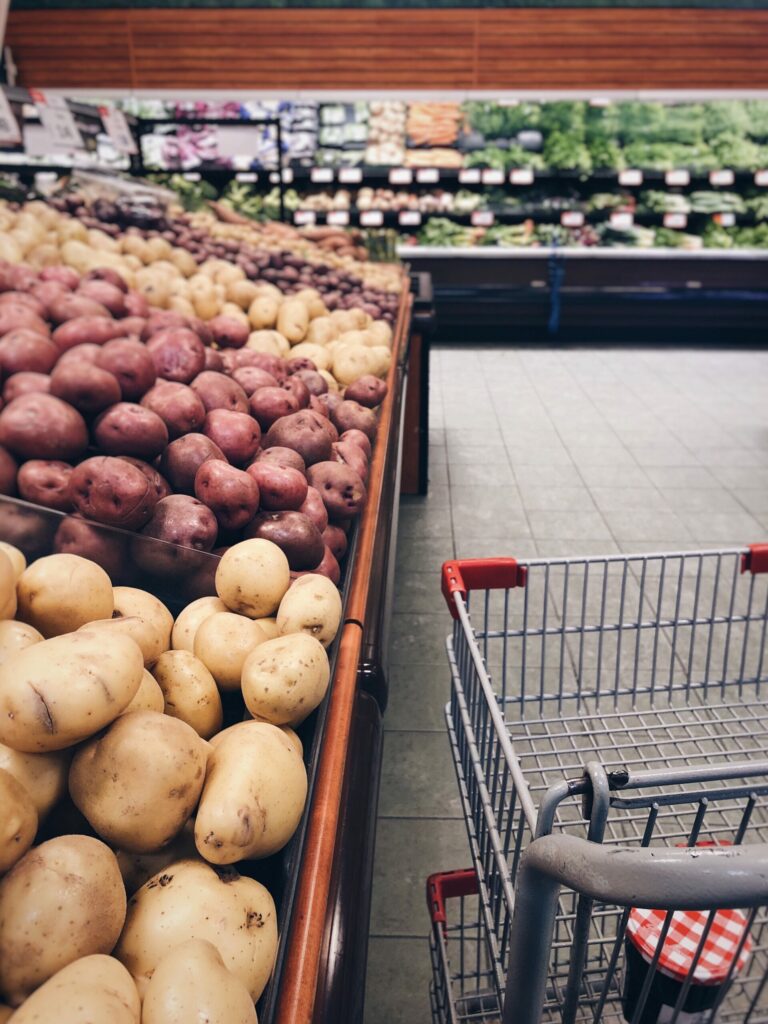 grocery potatoes and cart