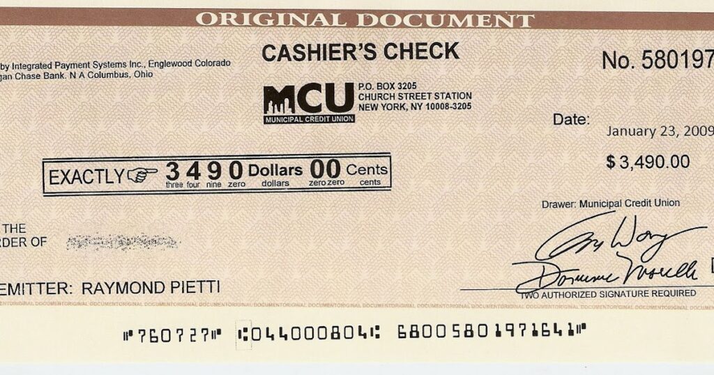 How do I obtain a cashier's check?