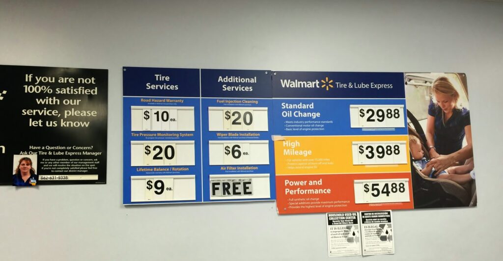 How much does it cost to get oil changed at Walmart?