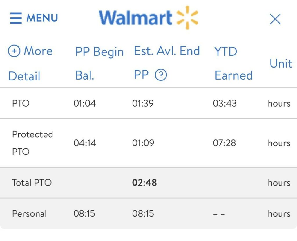 How much protected PTO do you earn at Walmart?